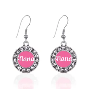 Silver Pink Nana Circle Charm Dangle Earrings