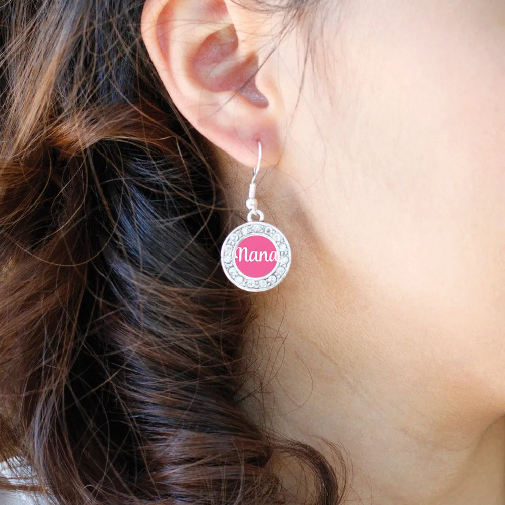 Silver Pink Nana Circle Charm Dangle Earrings