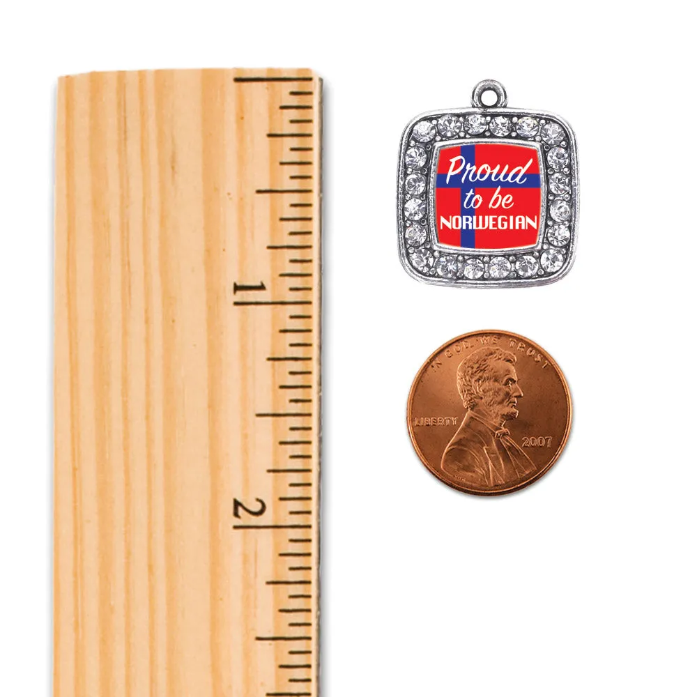 Silver Proud to be Norwegian Square Charm Dangle Earrings
