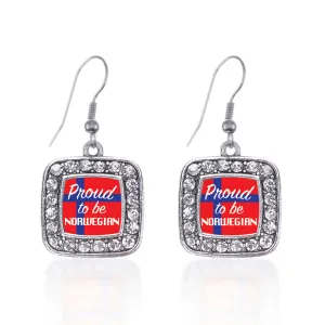 Silver Proud to be Norwegian Square Charm Dangle Earrings