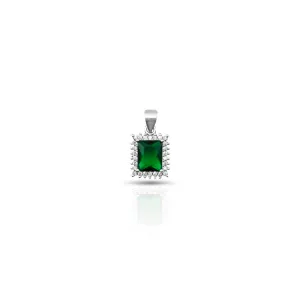Silver Rectangle Green Gem Stone Pendant for Girls