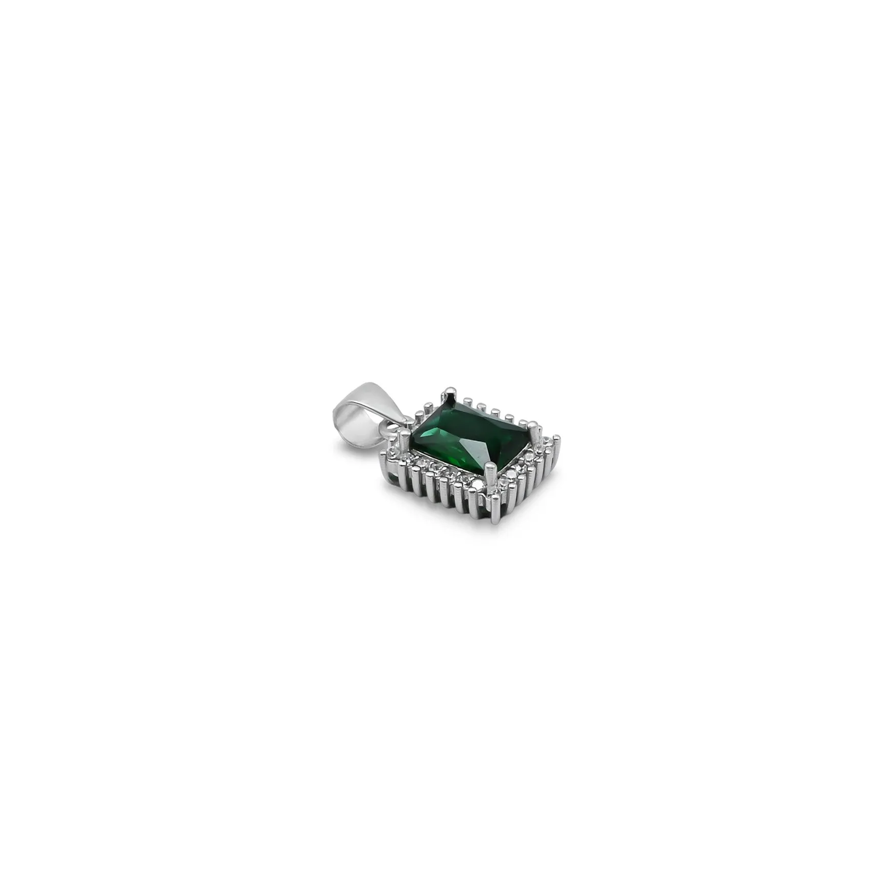 Silver Rectangle Green Gem Stone Pendant for Girls