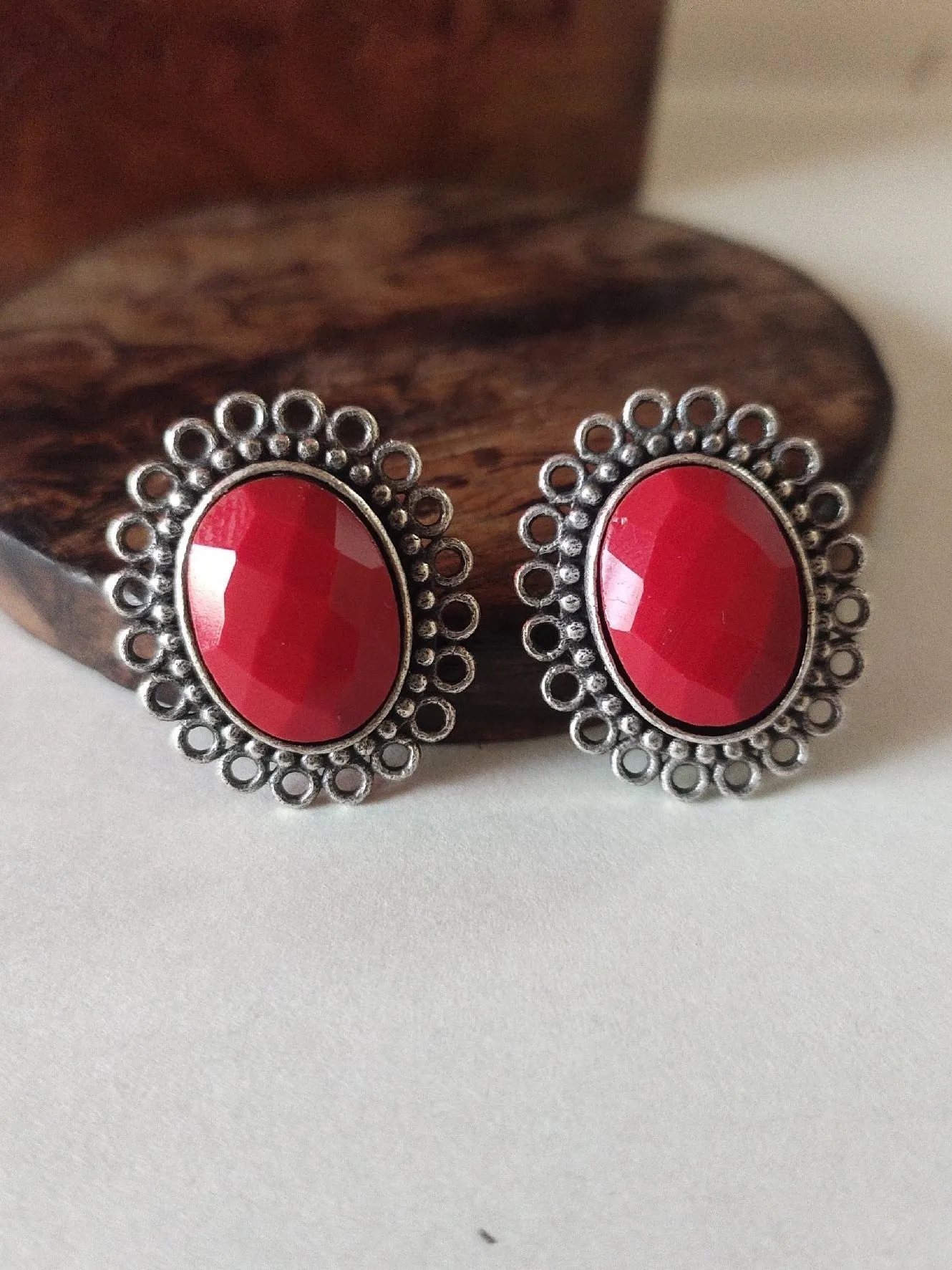Silver Replica Monalisa Stone Daily Wear Stud Earrings | Sarichka