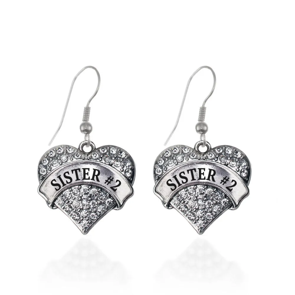 Silver Sister #2 Pave Heart Charm Dangle Earrings