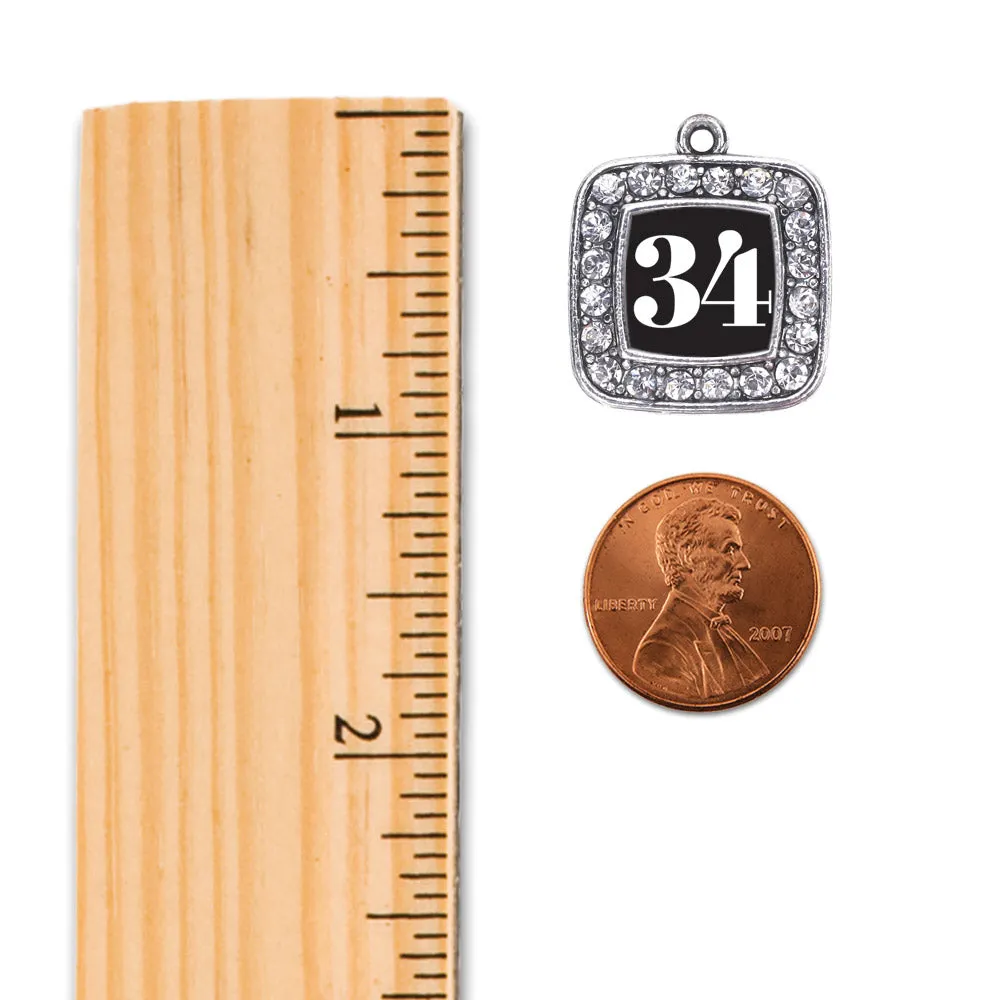 Silver Sport Number 34 Square Charm Dangle Earrings