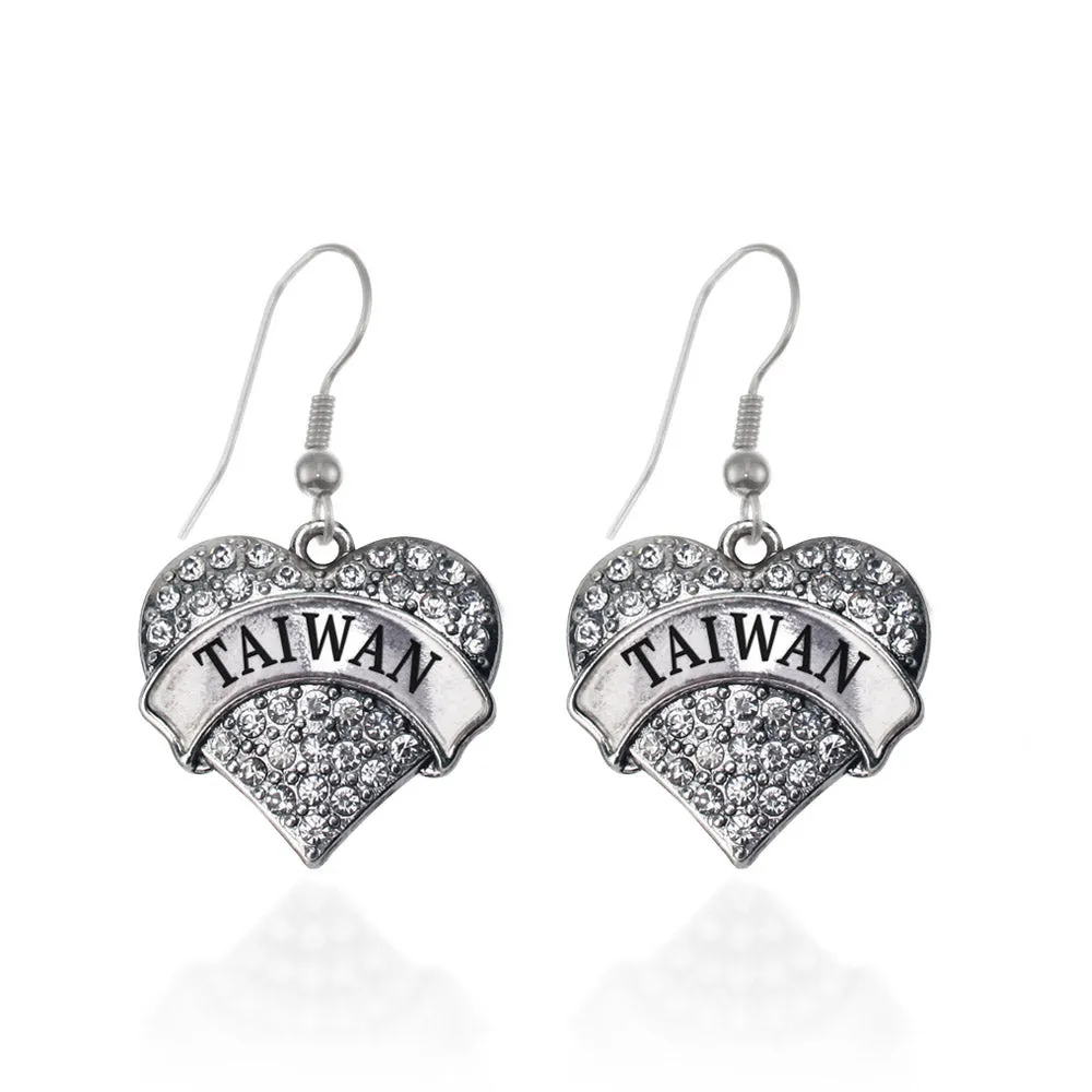 Silver Taiwan Pave Heart Charm Dangle Earrings