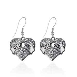 Silver Utah Girl Pave Heart Charm Dangle Earrings