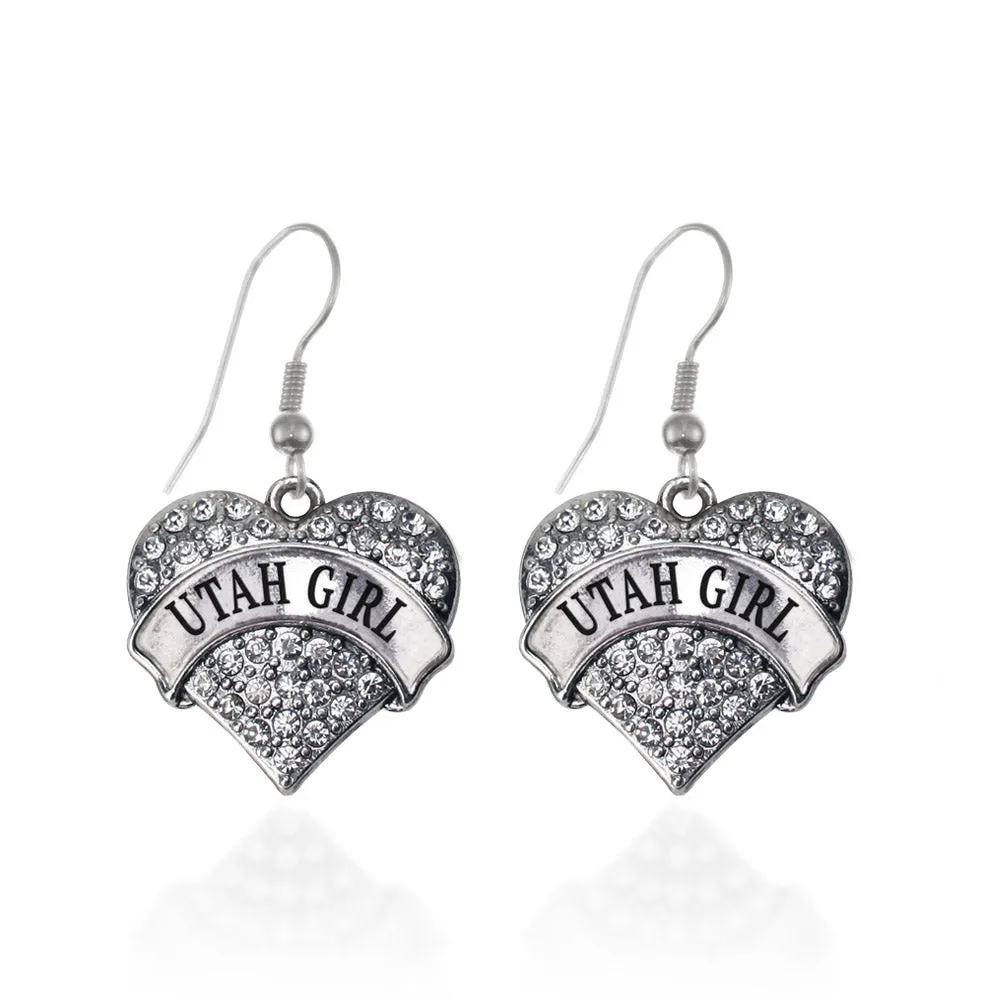 Silver Utah Girl Pave Heart Charm Dangle Earrings