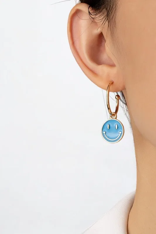 Smiley face charm hoop earrings