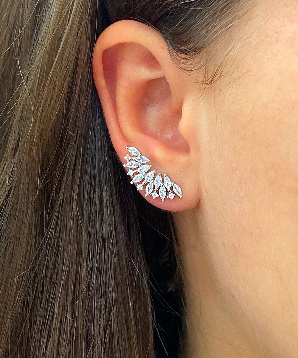 Sterling Silver Fan Earring Climber with Swarovski Crystals