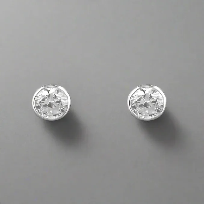 Sterling Silver Rub-Over Cubic Zirconia Stud Earrings