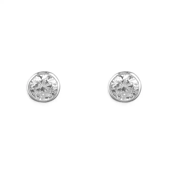 Sterling Silver Rub-Over Cubic Zirconia Stud Earrings