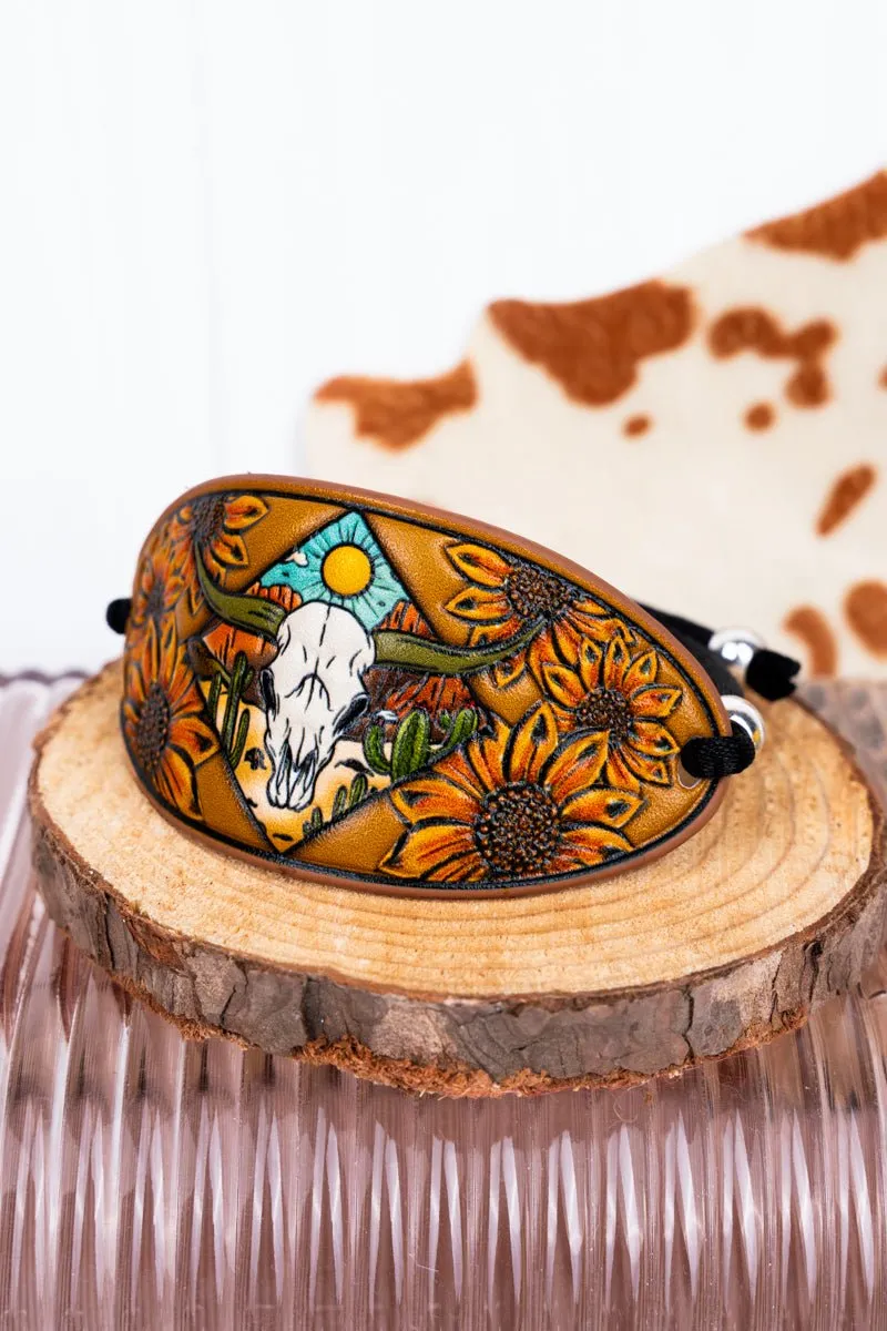 Sunflower Steer Mirage Faux Leather Cuff Slider Bracelet