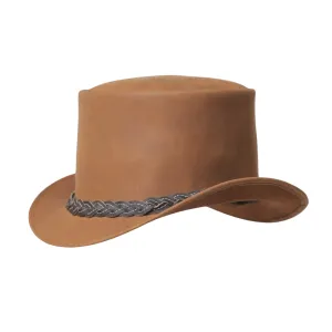 Tan Braided Brown Leather Top Hat