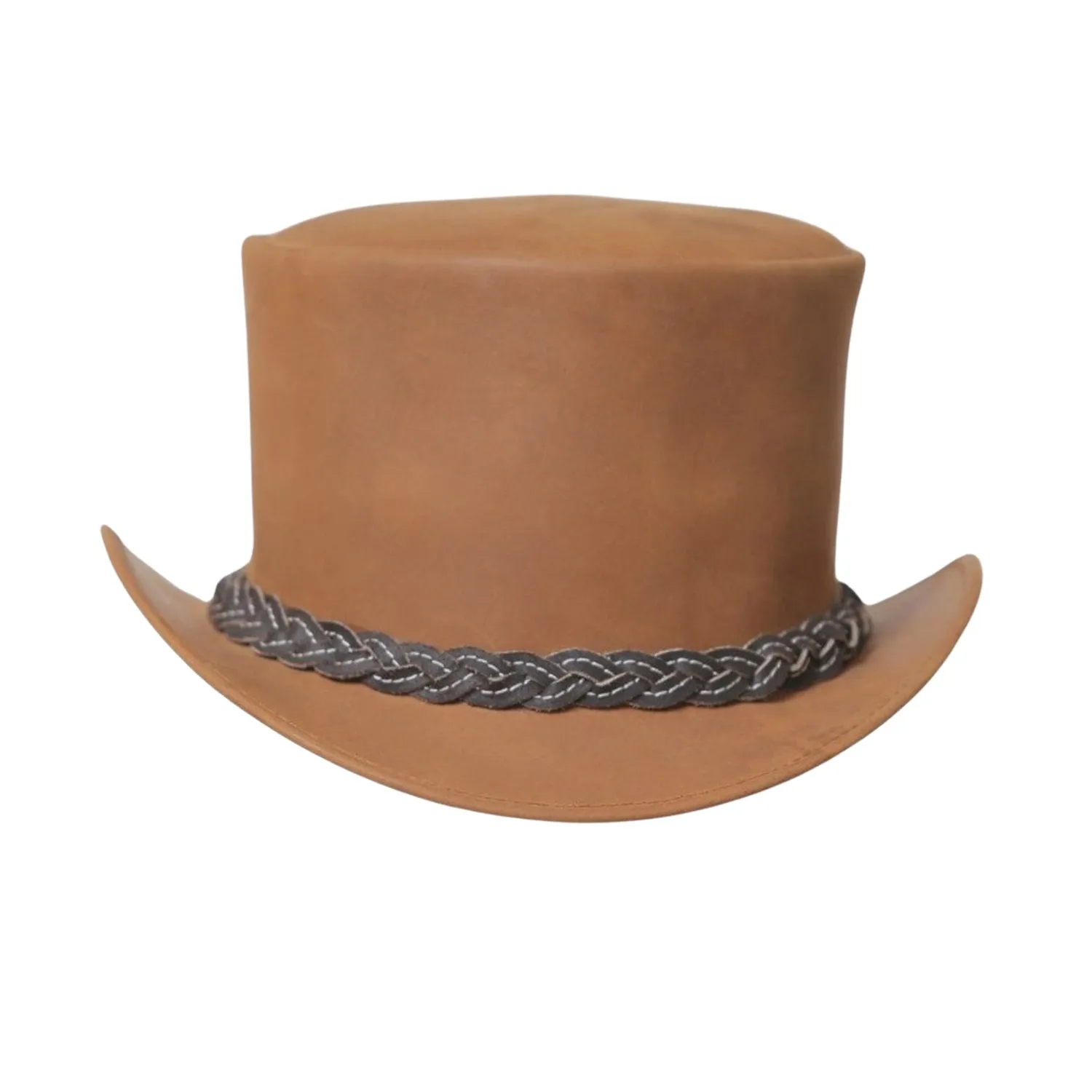 Tan Braided Brown Leather Top Hat