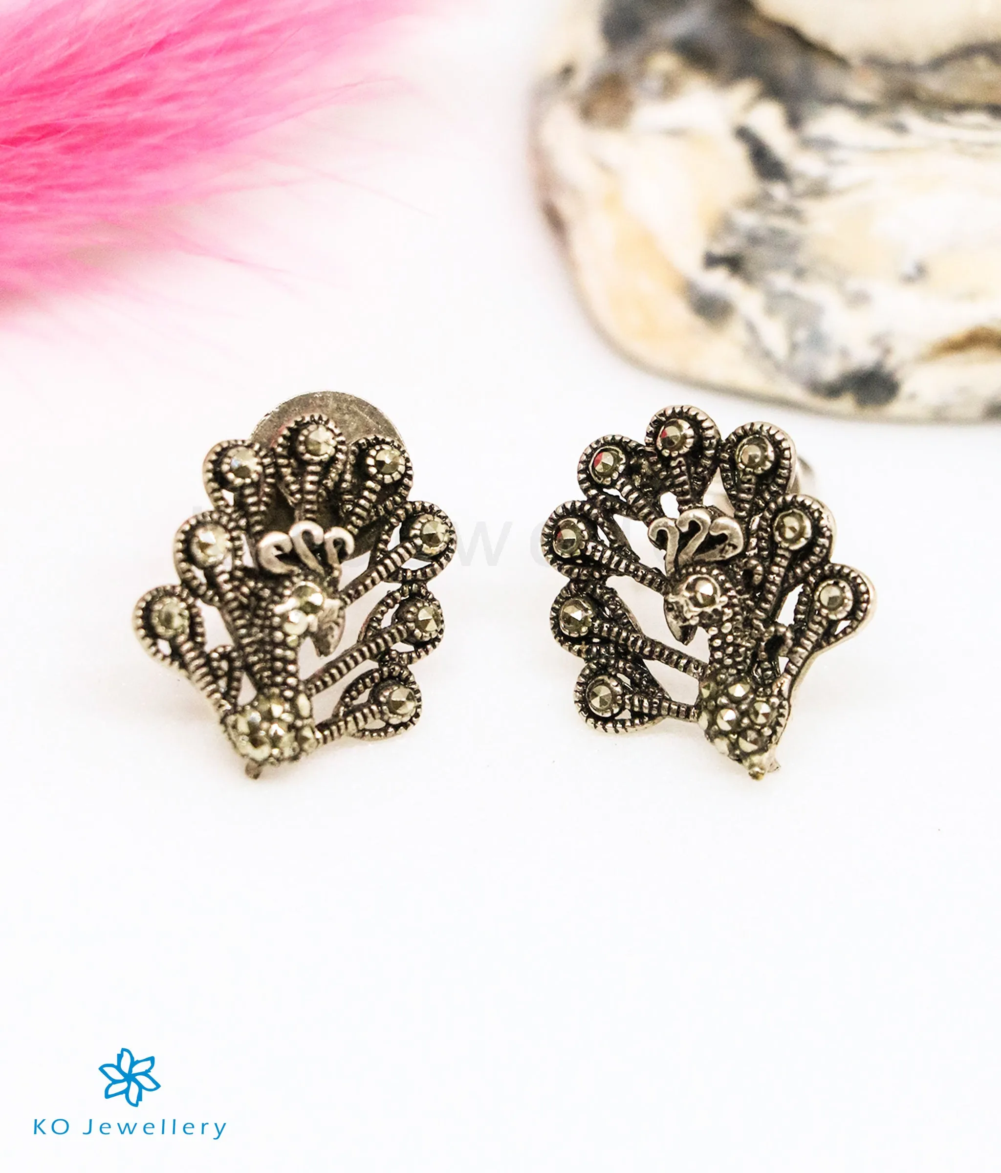 The Ruchira Peacock Silver Marcasite Earrings