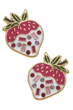 Tish Chocolate Covered Strawberry Enamel Stud Earrings