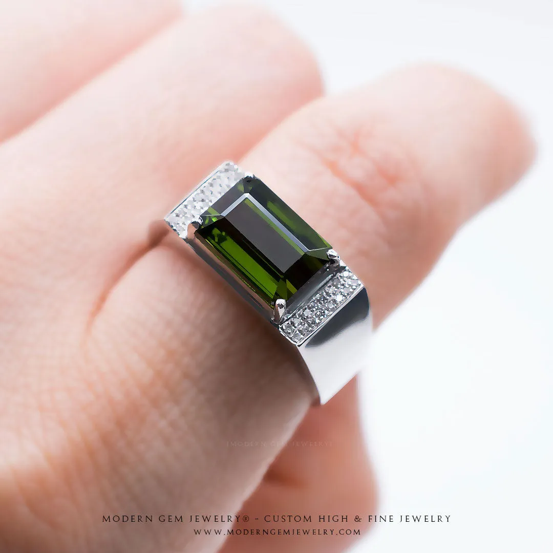 Tourmaline Ring & Diamonds In 18K White Gold