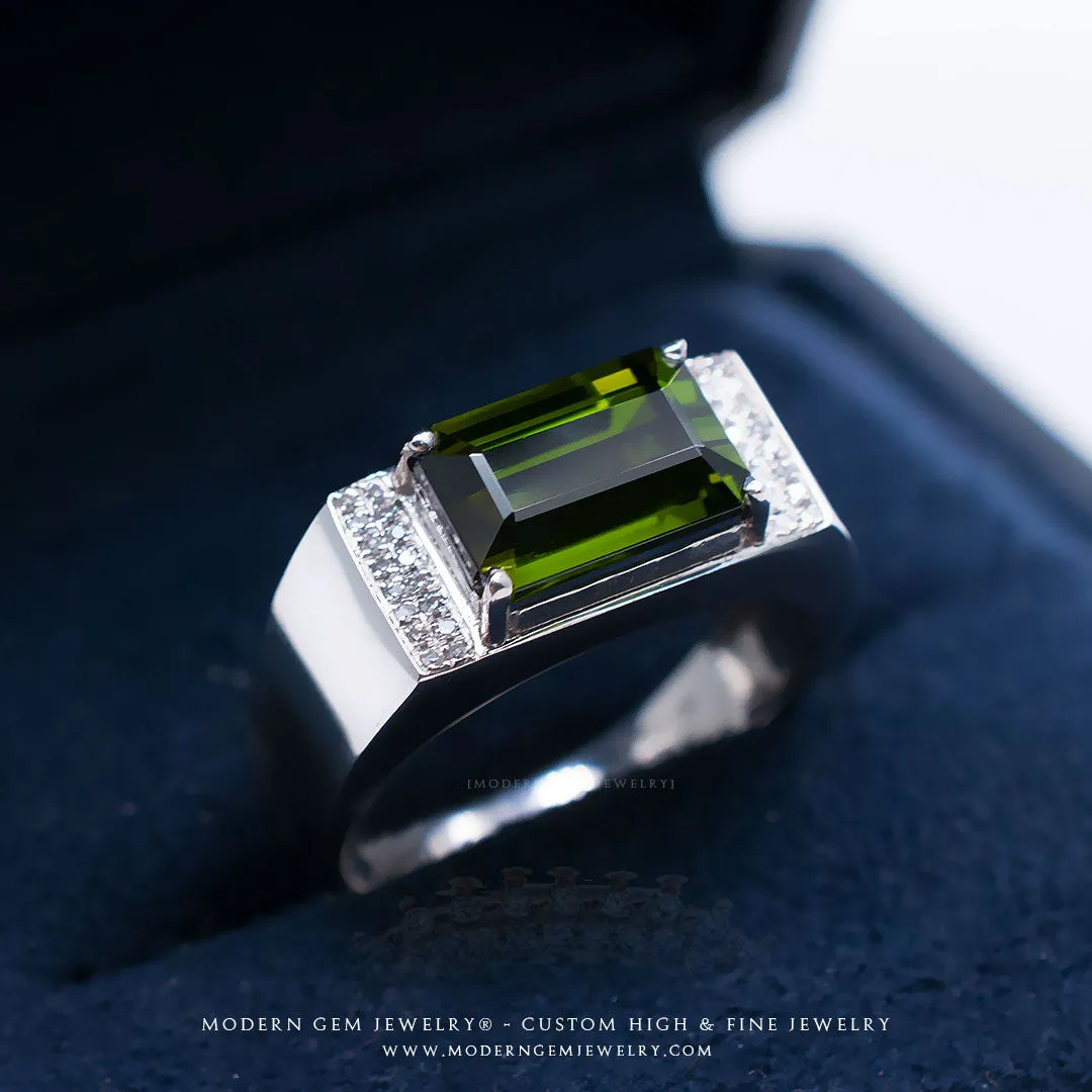 Tourmaline Ring & Diamonds In 18K White Gold