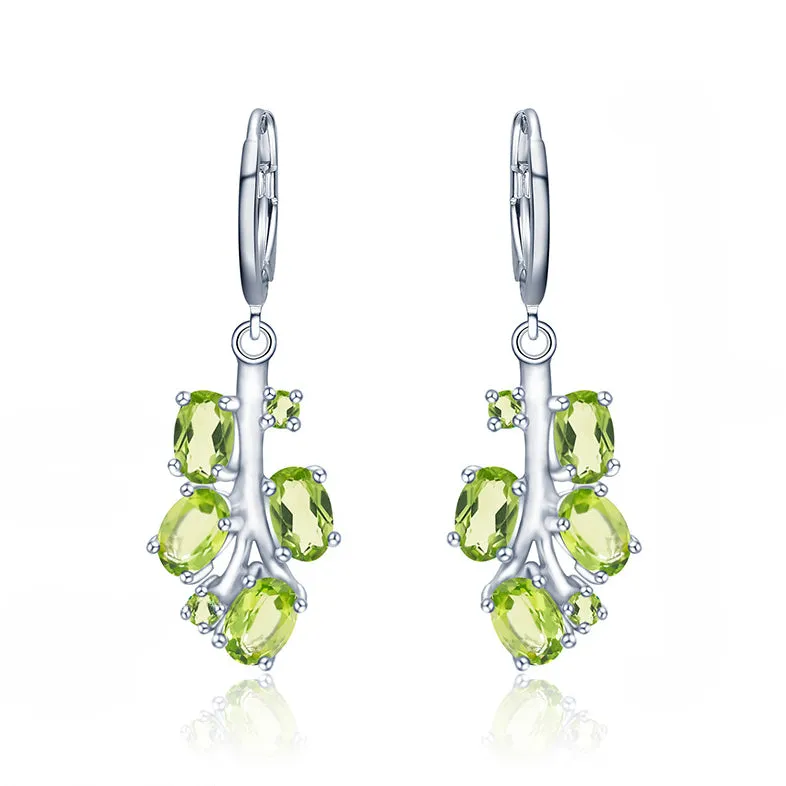 Tree Branch Natural Gemstones Silver Drop Earrings