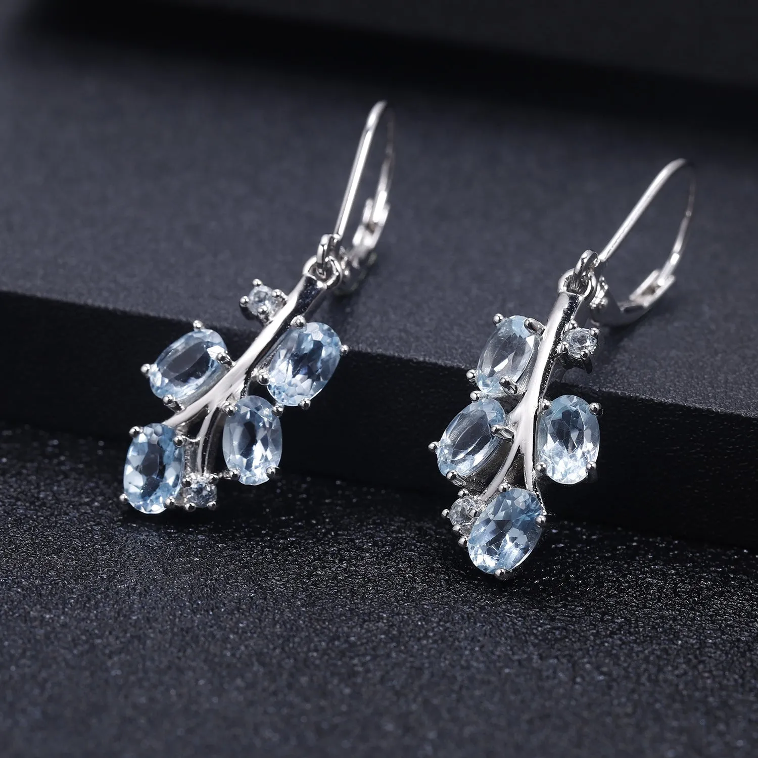 Tree Branch Natural Gemstones Silver Drop Earrings