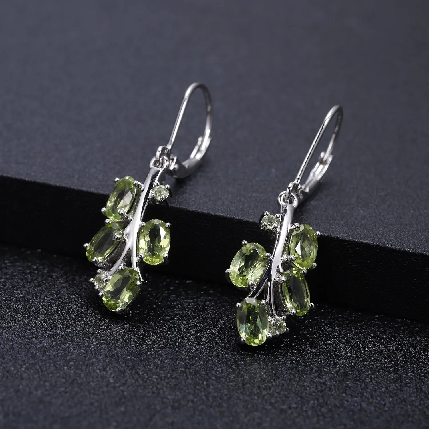 Tree Branch Natural Gemstones Silver Drop Earrings
