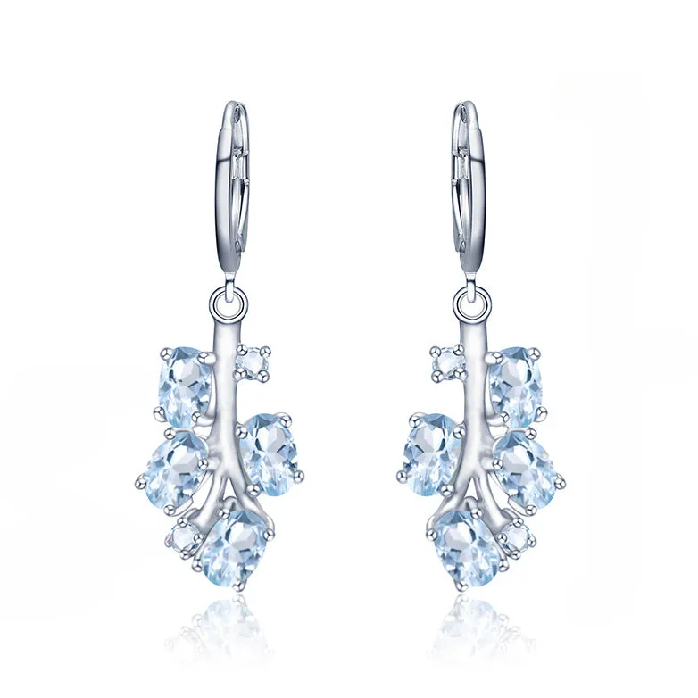 Tree Branch Natural Gemstones Silver Drop Earrings