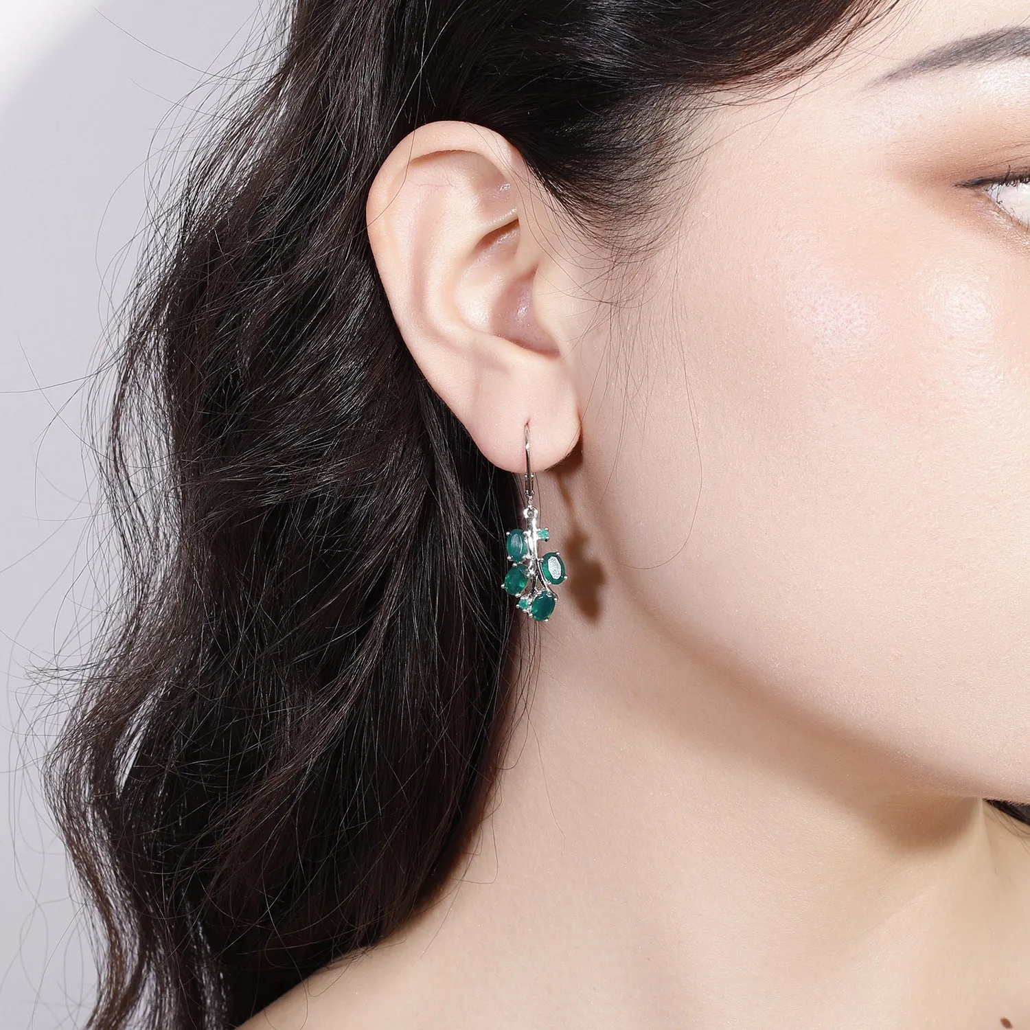 Tree Branch Natural Gemstones Silver Drop Earrings