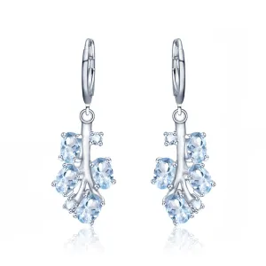 Tree Branch Natural Gemstones Silver Drop Earrings
