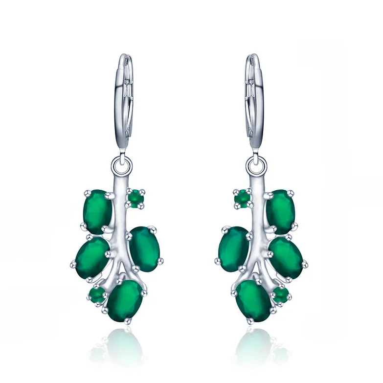 Tree Branch Natural Gemstones Silver Drop Earrings