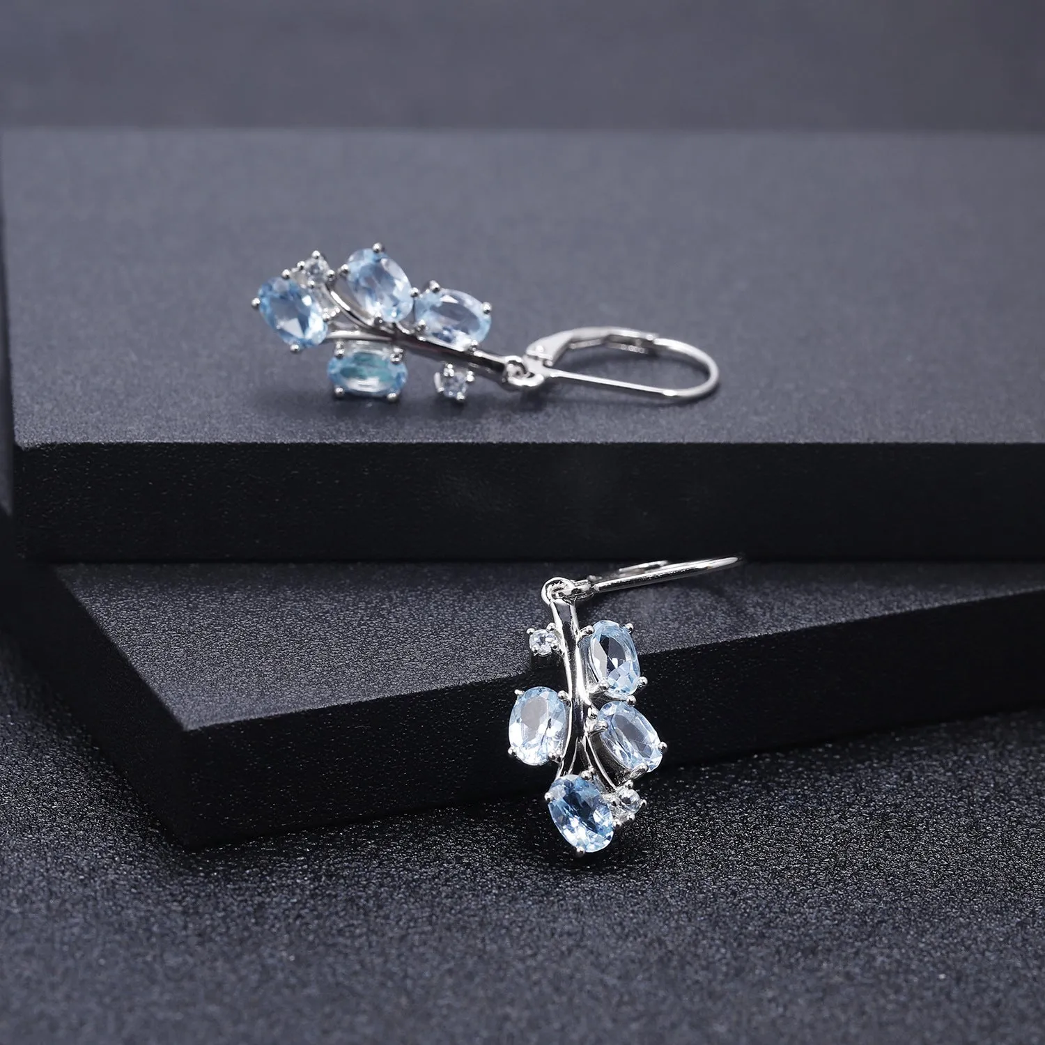 Tree Branch Natural Gemstones Silver Drop Earrings