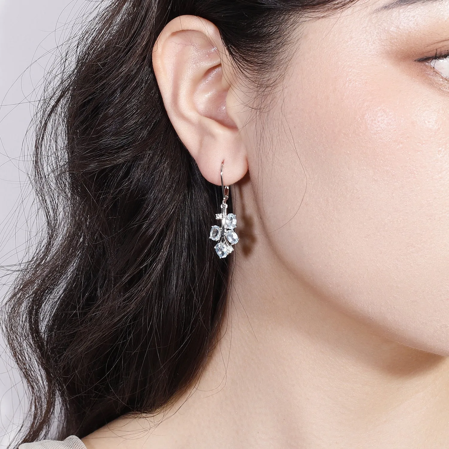 Tree Branch Natural Gemstones Silver Drop Earrings