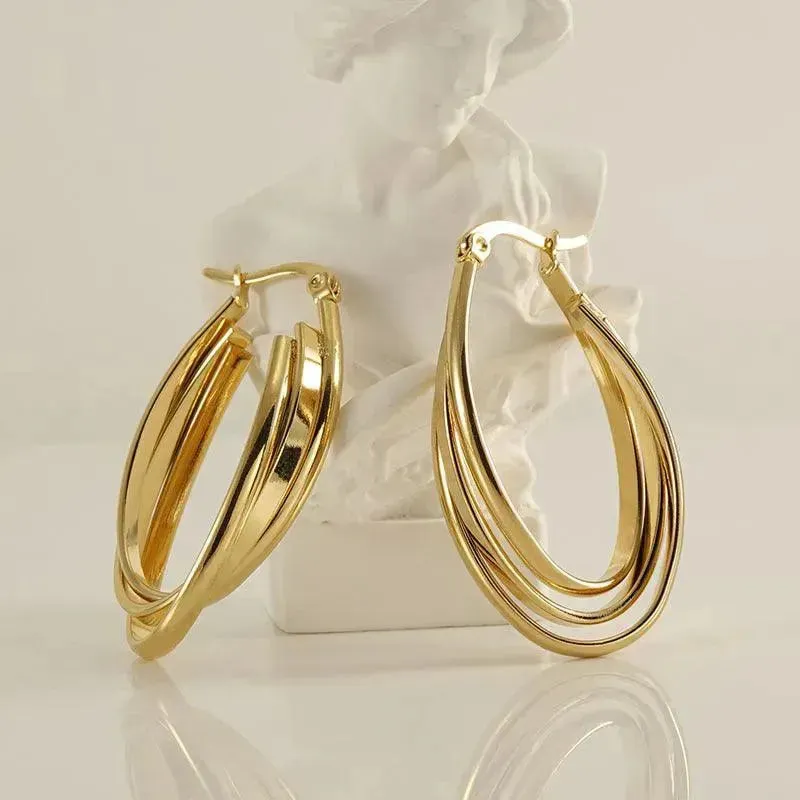 Triple-Layer 18K Gold Plated Hoop Earrings – Chic and Elegant Design