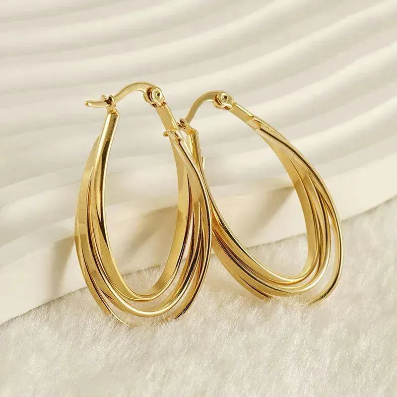 Triple-Layer 18K Gold Plated Hoop Earrings – Chic and Elegant Design