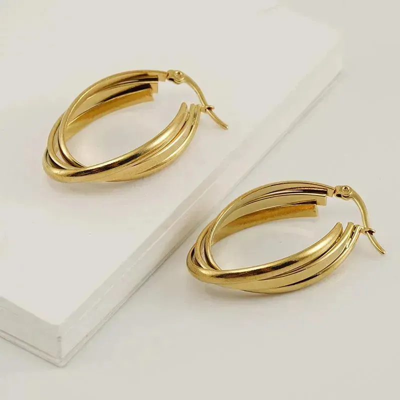 Triple-Layer 18K Gold Plated Hoop Earrings – Chic and Elegant Design
