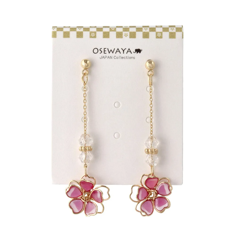 Wire Sakura Beaded Chain Drop Earrings