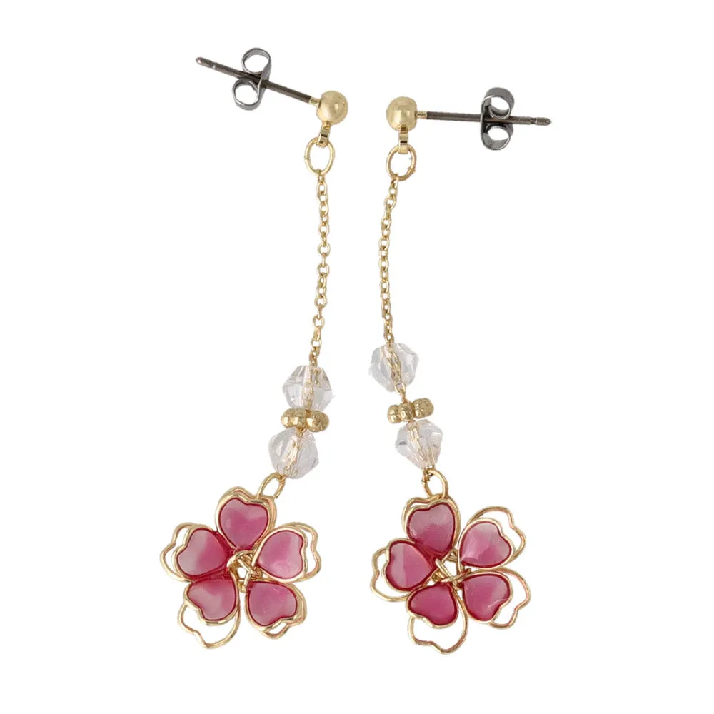 Wire Sakura Beaded Chain Drop Earrings