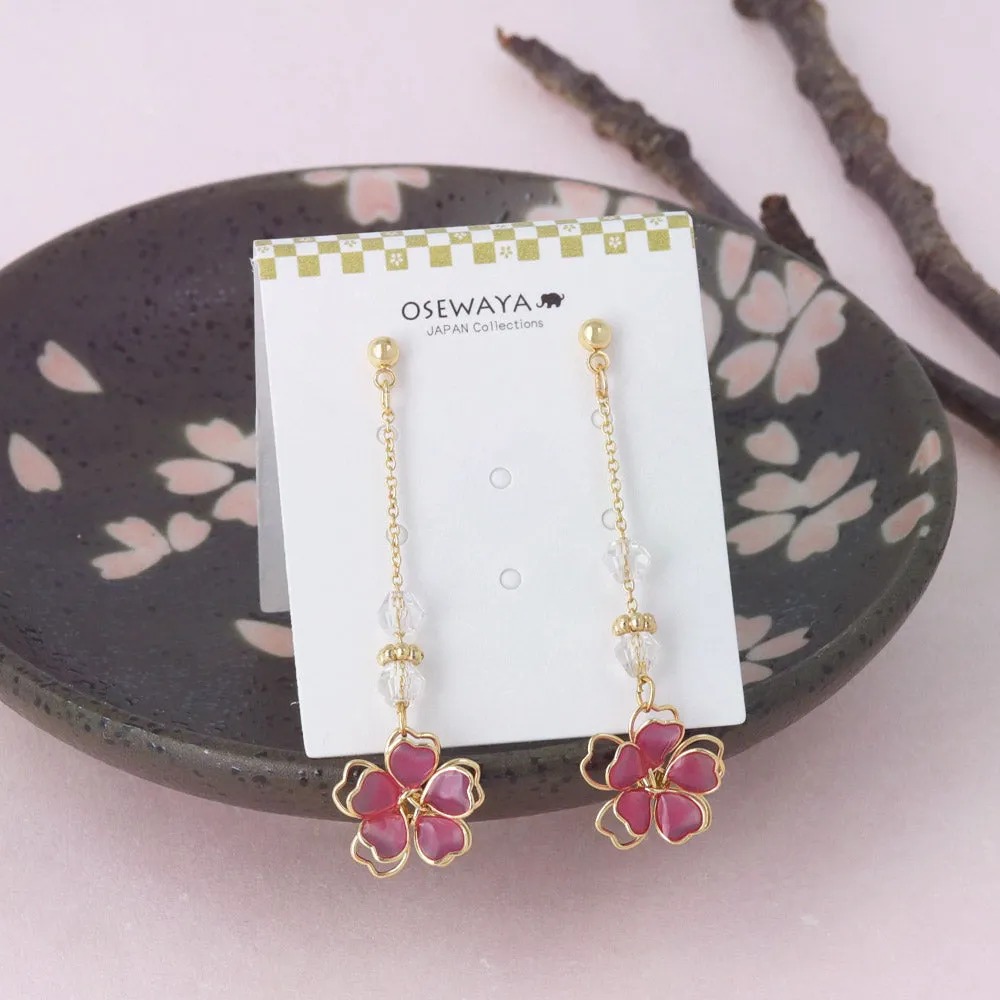 Wire Sakura Beaded Chain Drop Earrings