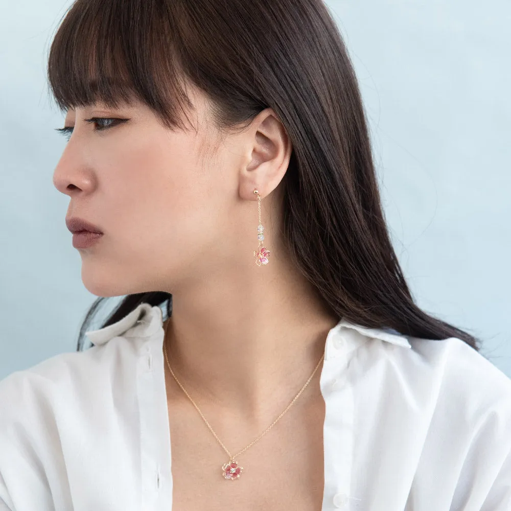 Wire Sakura Beaded Chain Drop Earrings