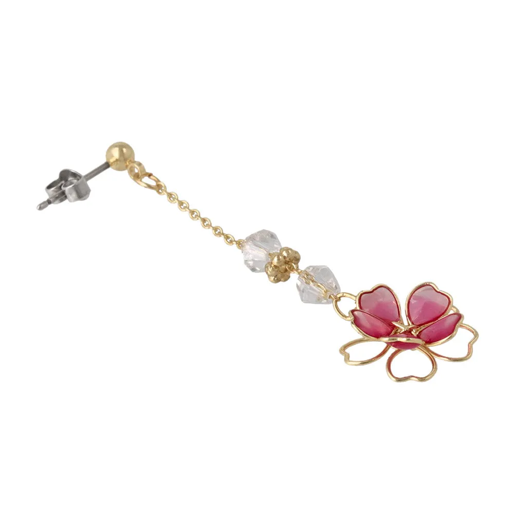 Wire Sakura Beaded Chain Drop Earrings