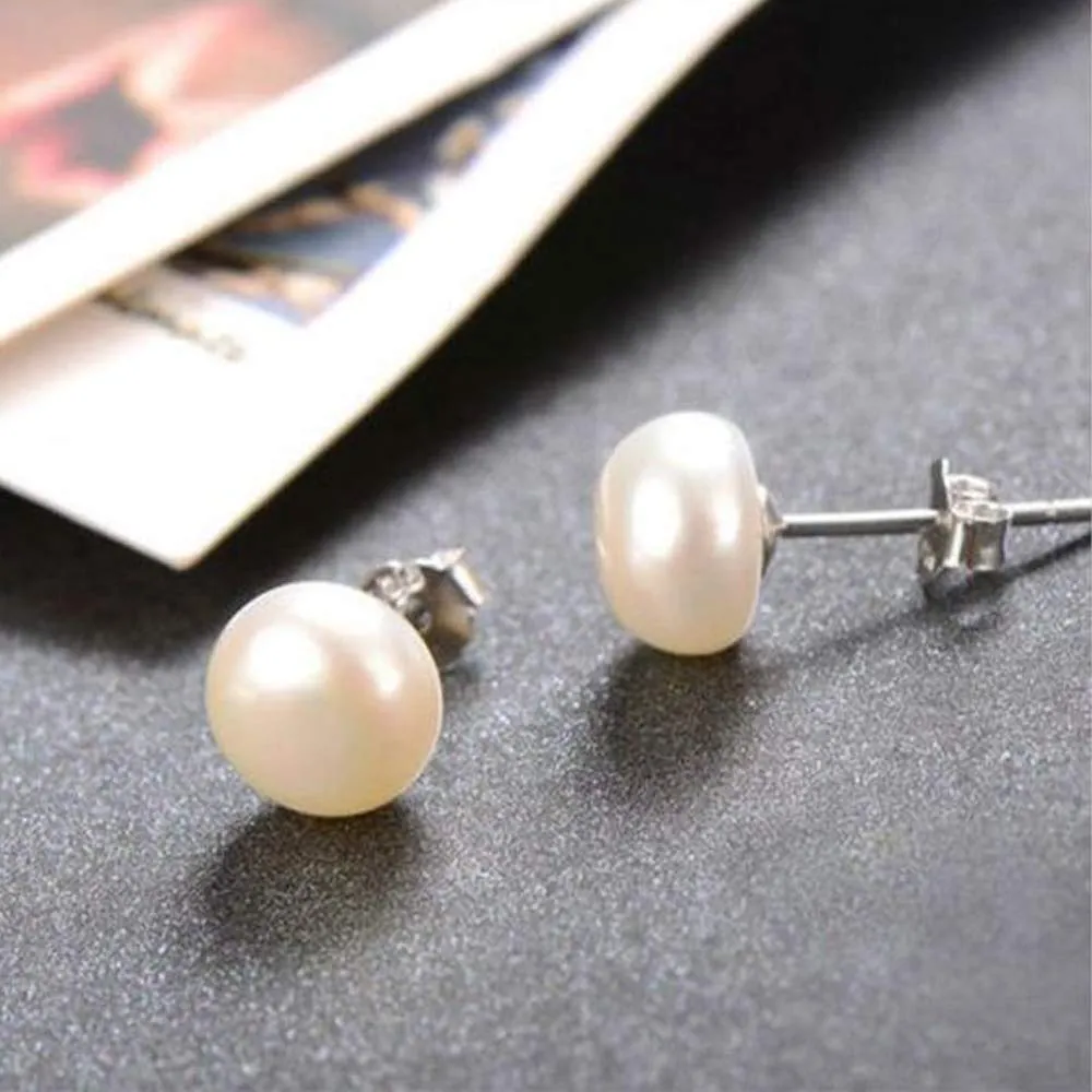 Yellow Chimes Original Freshwater Button Pearl 925 Sterling Silver Hallmark and Certified Purity Studs Earrings for Women and Girls
