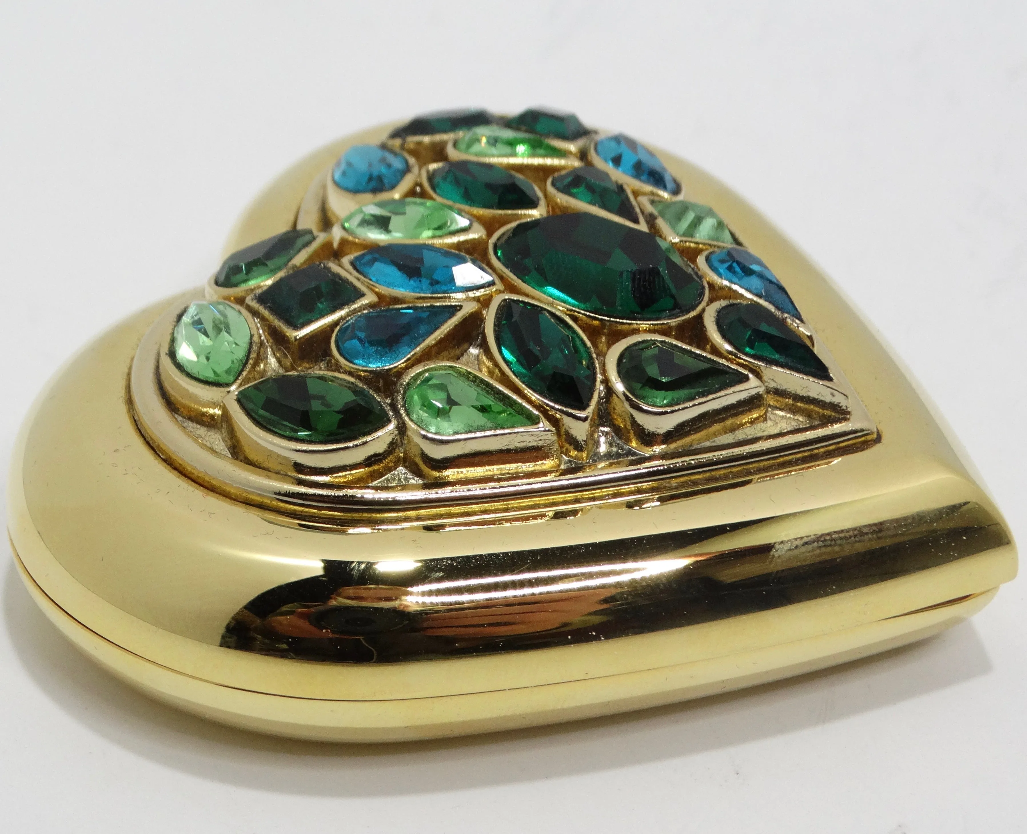 Yves Saint Laurent 1980s Gem Encrusted Heart Shaped Compact Mirror