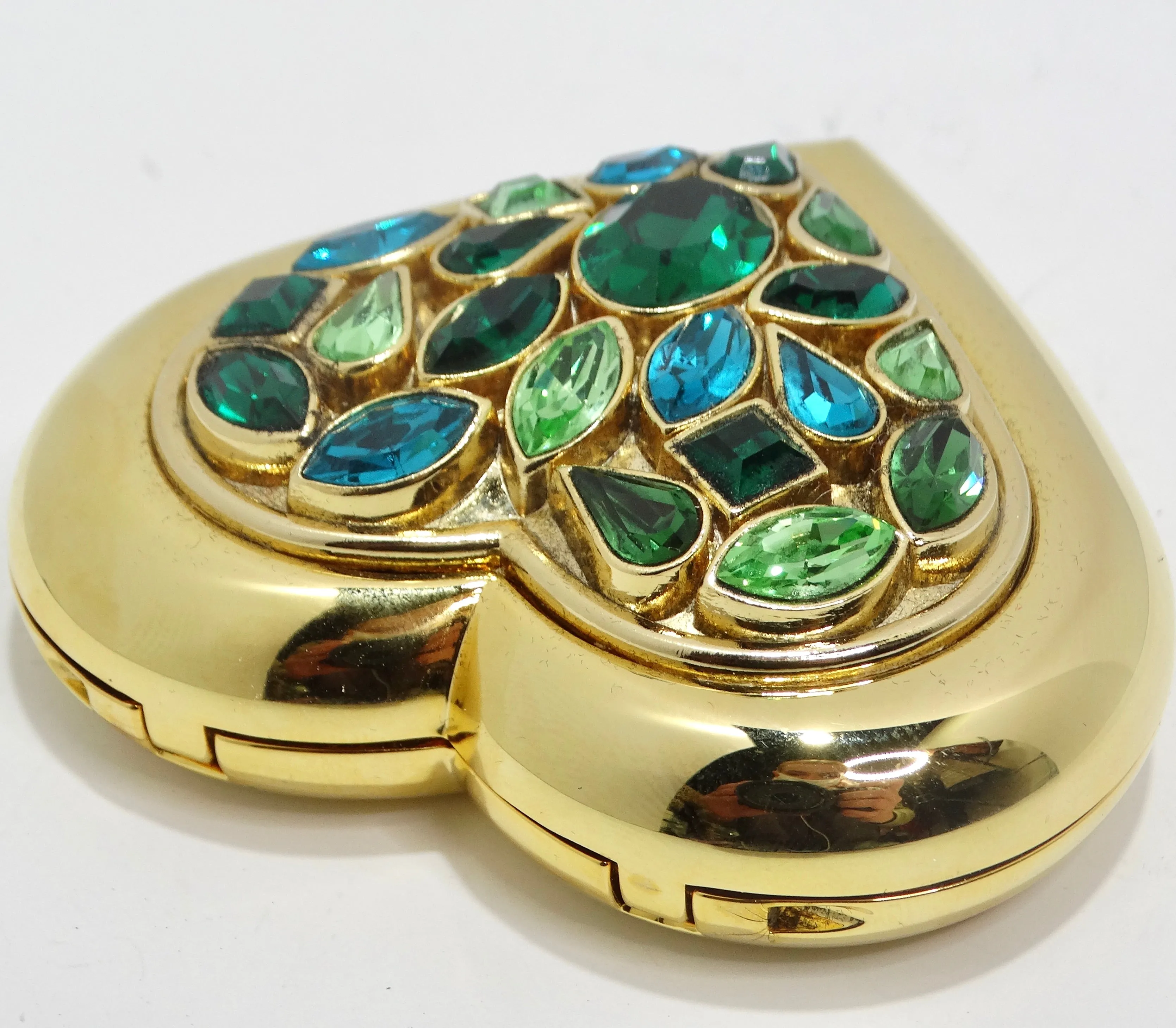 Yves Saint Laurent 1980s Gem Encrusted Heart Shaped Compact Mirror
