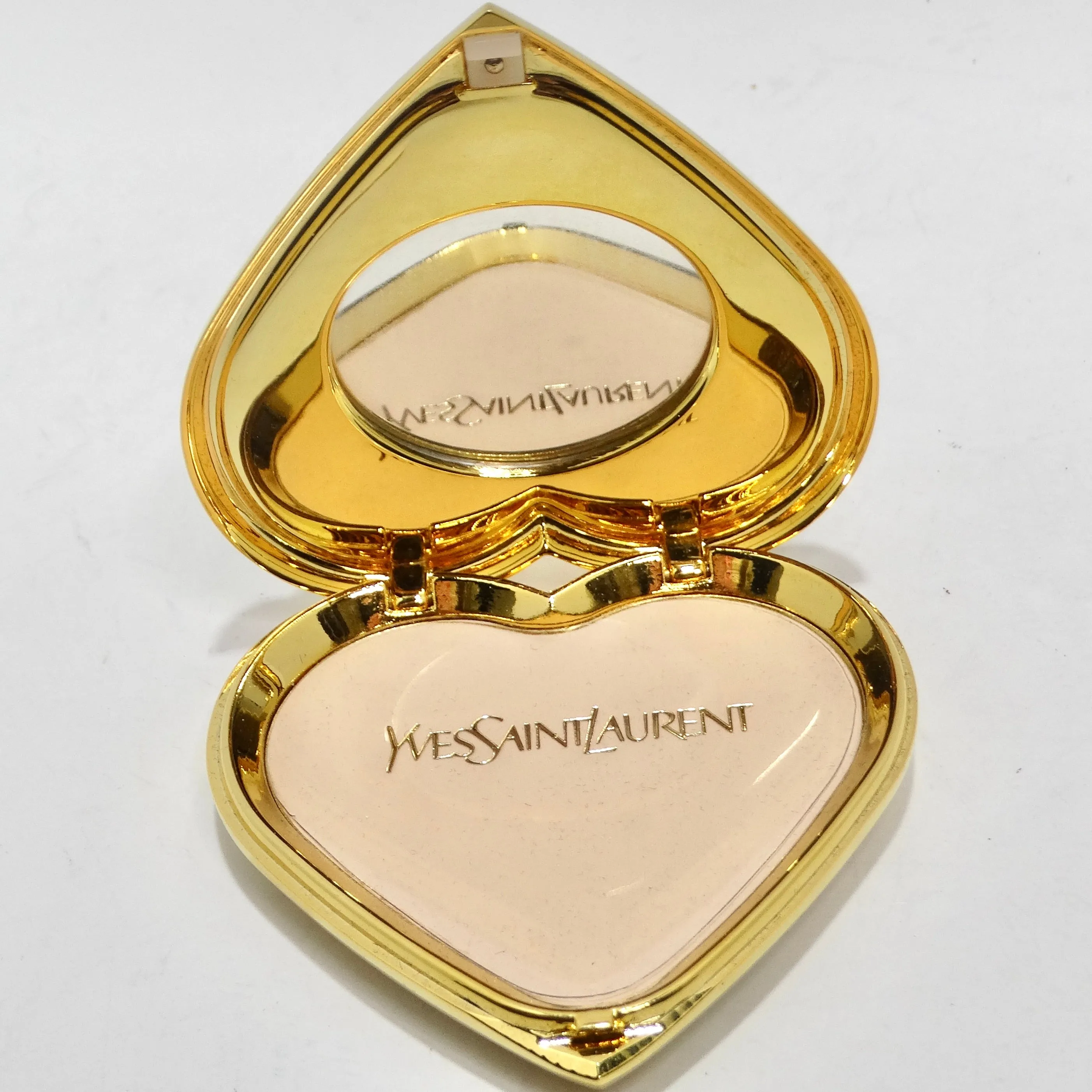 Yves Saint Laurent 1980s Gem Encrusted Heart Shaped Compact Mirror