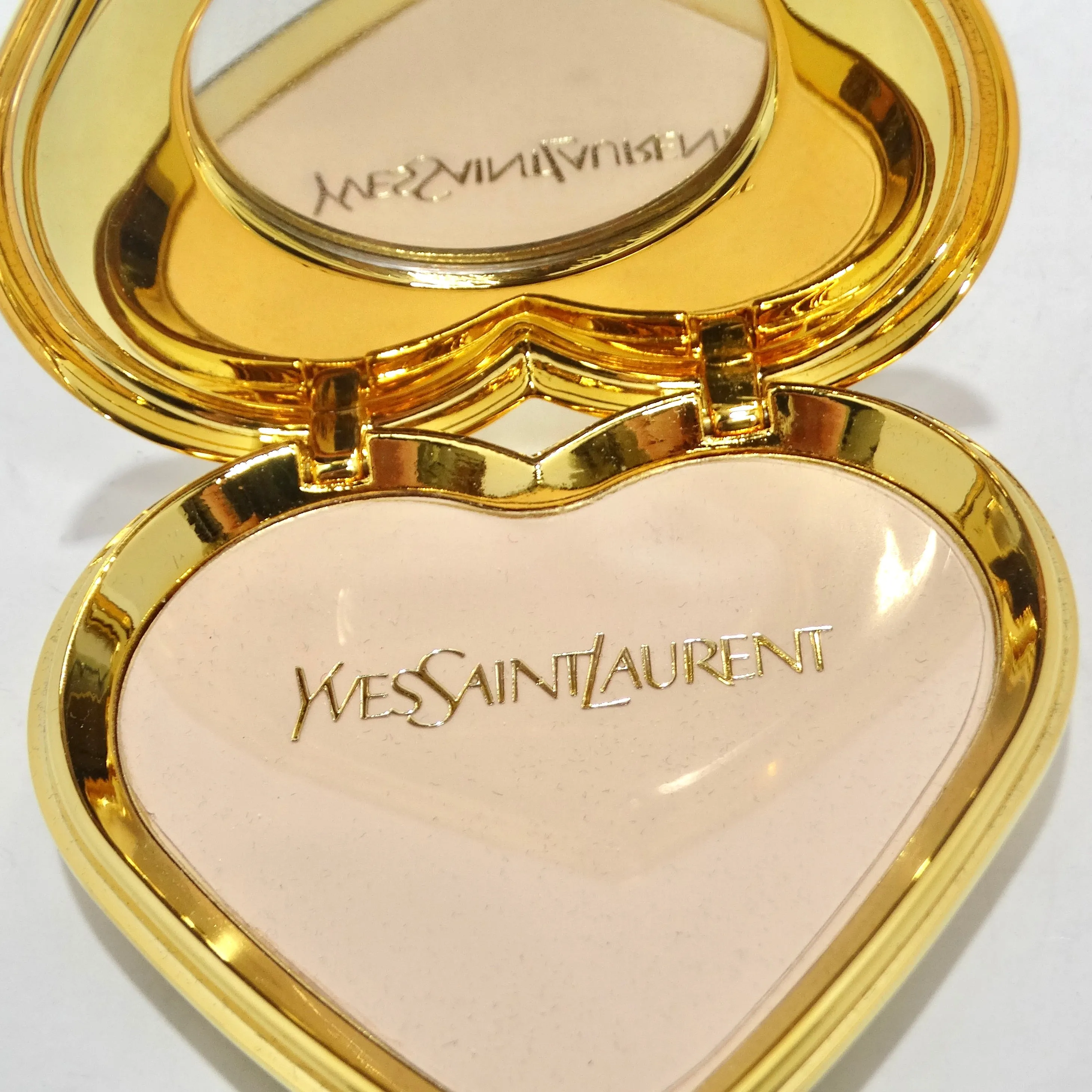 Yves Saint Laurent 1980s Gem Encrusted Heart Shaped Compact Mirror