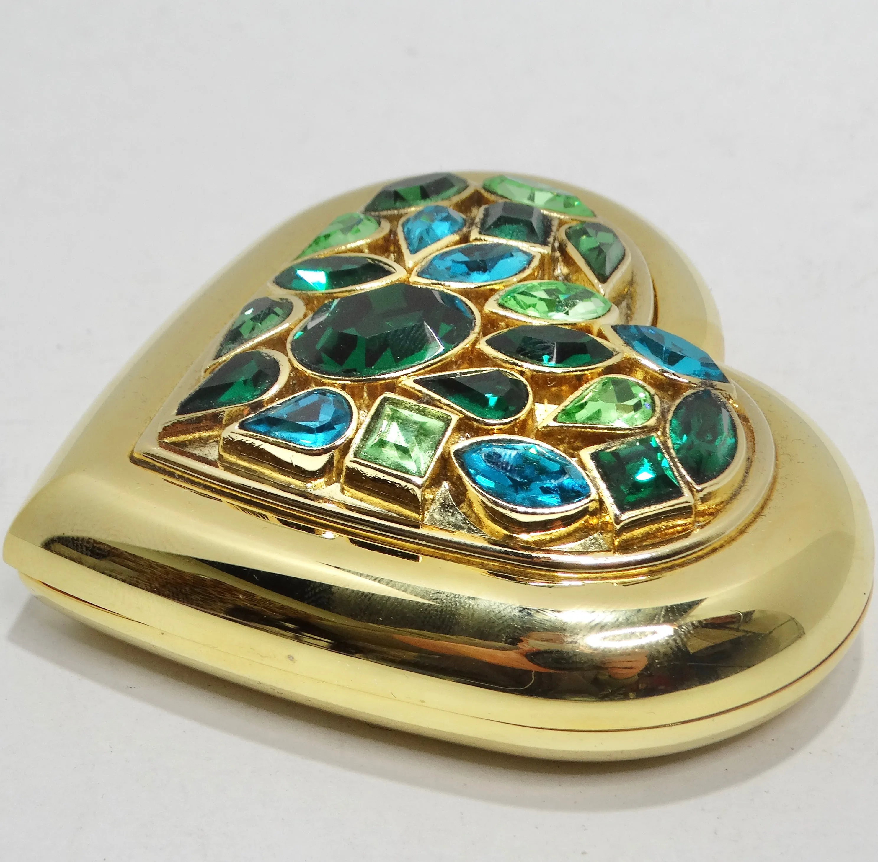 Yves Saint Laurent 1980s Gem Encrusted Heart Shaped Compact Mirror